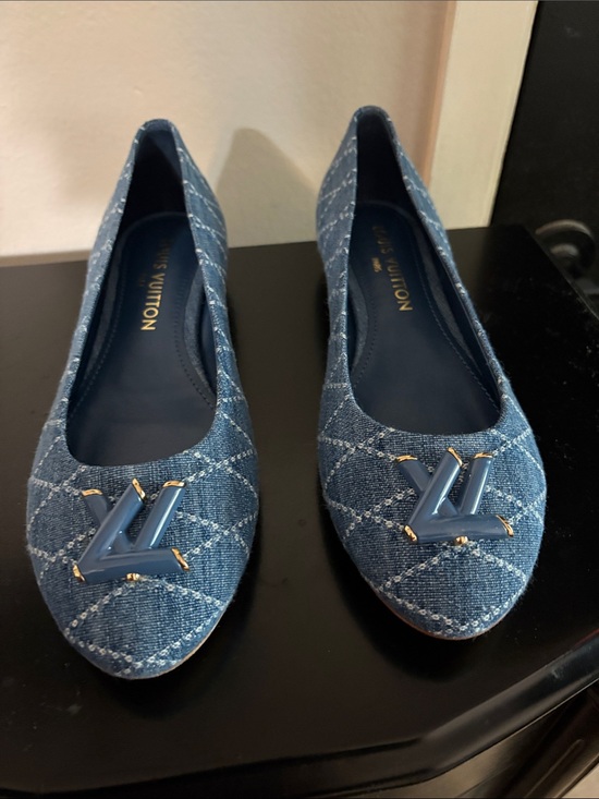 Louis Vuitton Shoes - Louis Vuitton Denim Quilted Navy Ballet Flats with LV Plaque